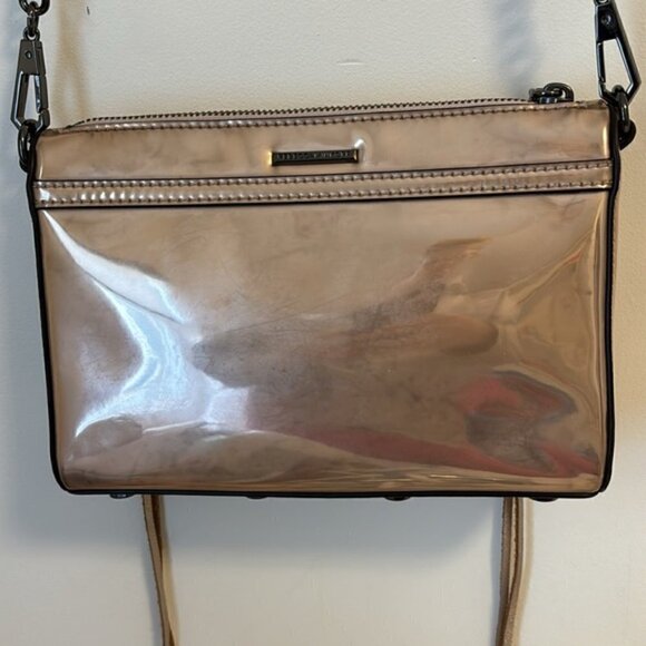 Rebecca Minkoff Mini MAC Rose Gold mirrored CrossBody Bag chain strap - Picture 6 of 13